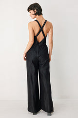 Midnight Muse Halter Jumpsuit - Black Denim