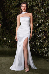 NICOLETTE GOWN - OFF WHITE - STRAPLESS LUXE SATIN DRESS & SCARF