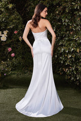 NICOLETTE GOWN - OFF WHITE - STRAPLESS LUXE SATIN DRESS & SCARF