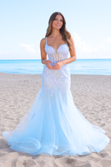 Hera Gown - Baby Blue - Tulle & Floral Lace Mermaid Dress