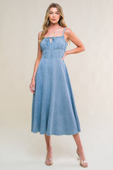 FESTIVAL DAYS FRONT TIE DENIM MIDI DRESS