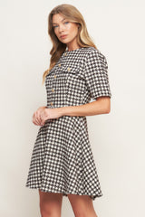 ELEGANT CHECK BROWN TWEED MINI DRESS