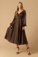 ROMANTIC LOVE - BROWN - LONG SLEEVE MIDI DRESS - FINAL SALE