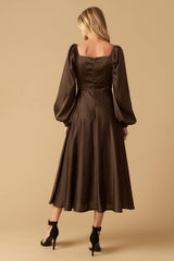ROMANTIC LOVE - BROWN - LONG SLEEVE MIDI DRESS - FINAL SALE