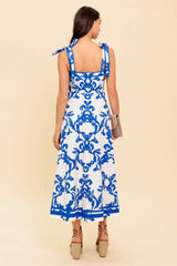 SUNNY DAYS - WHITE & BLUE MIDI DRESS