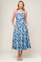 GWENNY - GEOMETRIC BLUE DENIM MIDI DRESS - FINAL SALE