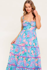 SOFT BLOOMS FLORAL MIDI DRESS - BLUE