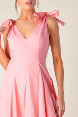 SWEET NOTHINGS SHOULDER BOW MIDI DRESS - PEACH