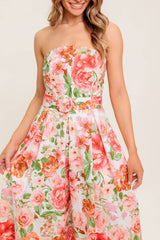 DAWN STRAPLESS MIDI DRESS - PINK FLORAL