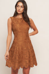 AUTUMN BLOOM LACE MINI DRESS - BROWN