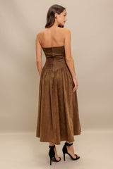 WILD ESPRESSO BROWN FAUX SUEDE MIDI DRESS