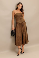 WILD ESPRESSO BROWN FAUX SUEDE MIDI DRESS