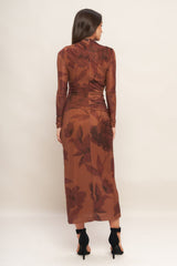 AMBER FLORA POWER MESH MIDI DRESS