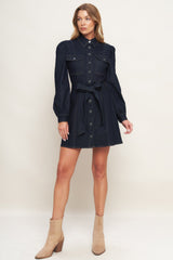 AUTUMN DAYS DARK INDIGO DENIM MINI DRESS