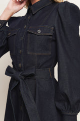 AUTUMN DAYS DARK INDIGO DENIM MINI DRESS