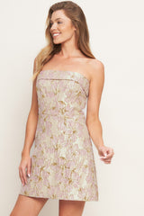 LUMINOUS GOLD & PINK TEXTURED MINI DRESS