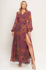 EMBER GARDEN DARK MAUVE FLORAL MAXI DRESS
