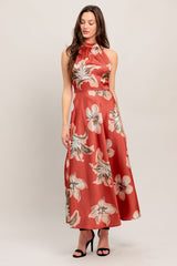 CAN'T LOOK AWAY CORAL RED MIDI DRESS