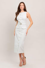 REAL ROMANCE WHITE DENIM MIDI DRESS