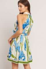 AZURE BLOOM HALTER MINI DRESS