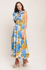 BAROQUE BLOOM BLUE MIDI DRESS - FINAL SALE