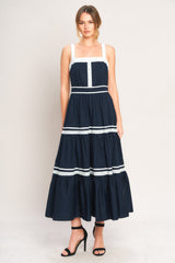 NAVY & WHITE CONTRAST MIDI DRESS