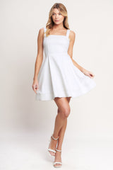 FIRST DATE FEELS WHITE TWILL MINI DRESS