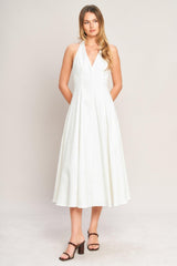 SERENE MOMENT WHITE HALTER MIDI DRESS - FINAL SALE