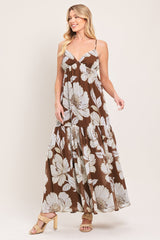 DESERT BLOOM BROWN FLORAL MAXI DRESS