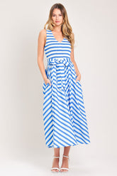 BLUE SERENA STRIPED MIDI DRESS