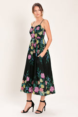 SHADOW FLORAL MIDI DRESS