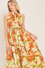Apricot Sunset Midi Dress - Floral Button-Front Dress