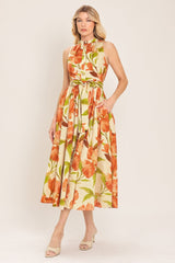 Apricot Sunset Midi Dress - Floral Button-Front Dress