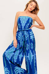 TRINA STRAPLESS JUMPSUIT - NAVY BLUE MULTI