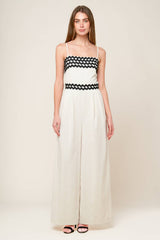 MEET AT THE PIER - CREAM - RIC RAC TRIM WIDE LEG JUMPSUIT