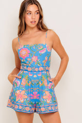KENDALL FLORAL PRINTED ROMPER - BLUE