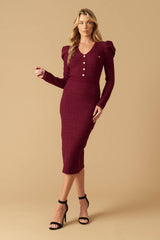 Size Small, YOUNG LOVE - BURGUNDY - PUFF SLEEVE SWEATER DRESS - FINAL SALE