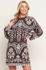 TERRA TAPESTRY BROWN SWEATER KNIT MINI DRESS