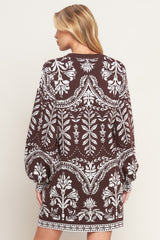 TERRA TAPESTRY BROWN SWEATER KNIT MINI DRESS