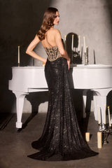 Evangeline Gown - Strapless Glitter Lace Dress
