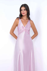 Odette Maxi Dress - Pink - Open Back With Adjustable Bow Tie Detail