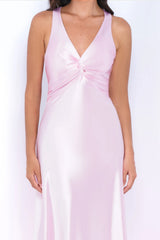 Odette Maxi Dress - Pink - Open Back With Adjustable Bow Tie Detail