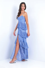 Vanna Lace Tiered Maxi Dress - Periwinkle