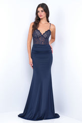 Misha Gown - Navy - Fitted Dress With Open Back