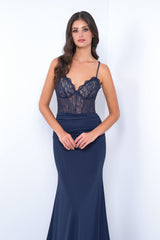 Misha Gown - Navy - Fitted Dress With Open Back
