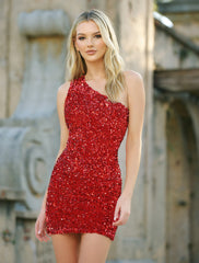 Aria One Shoulder Sequin Mini Dress - Red - FINAL SALE