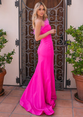 Sochi Gown - Hot Pink Feather Trim Evening Dress
