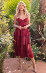 Maeve Corset Midi Dress - Burgundy Satin