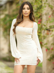 Sylvia Mini Dress - Champagne - Long Sleeve Sequin Short Dress - FINAL SALE
