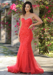 Reva Corset Gown - Red Floral Lace Dress